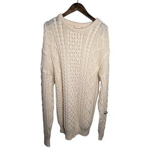 Vintage Falcara Ireland Cream Wool Aran L Cable Knit Sweater Unisex Fisherman Ir